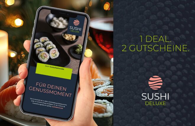 SUSHIdeluxe Gutscheine zu Weihnachten verschenken und gratis weitere dazubekommen.