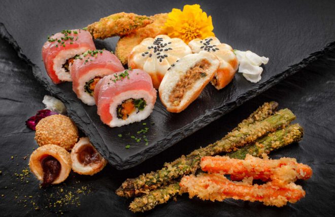 SUSHIdeluxe Limited | Sakura Fresh Spring: Chicken Bao, Tuna Zen, Crunchy Veggie Zen und Sweet Sesame Crunch Balls